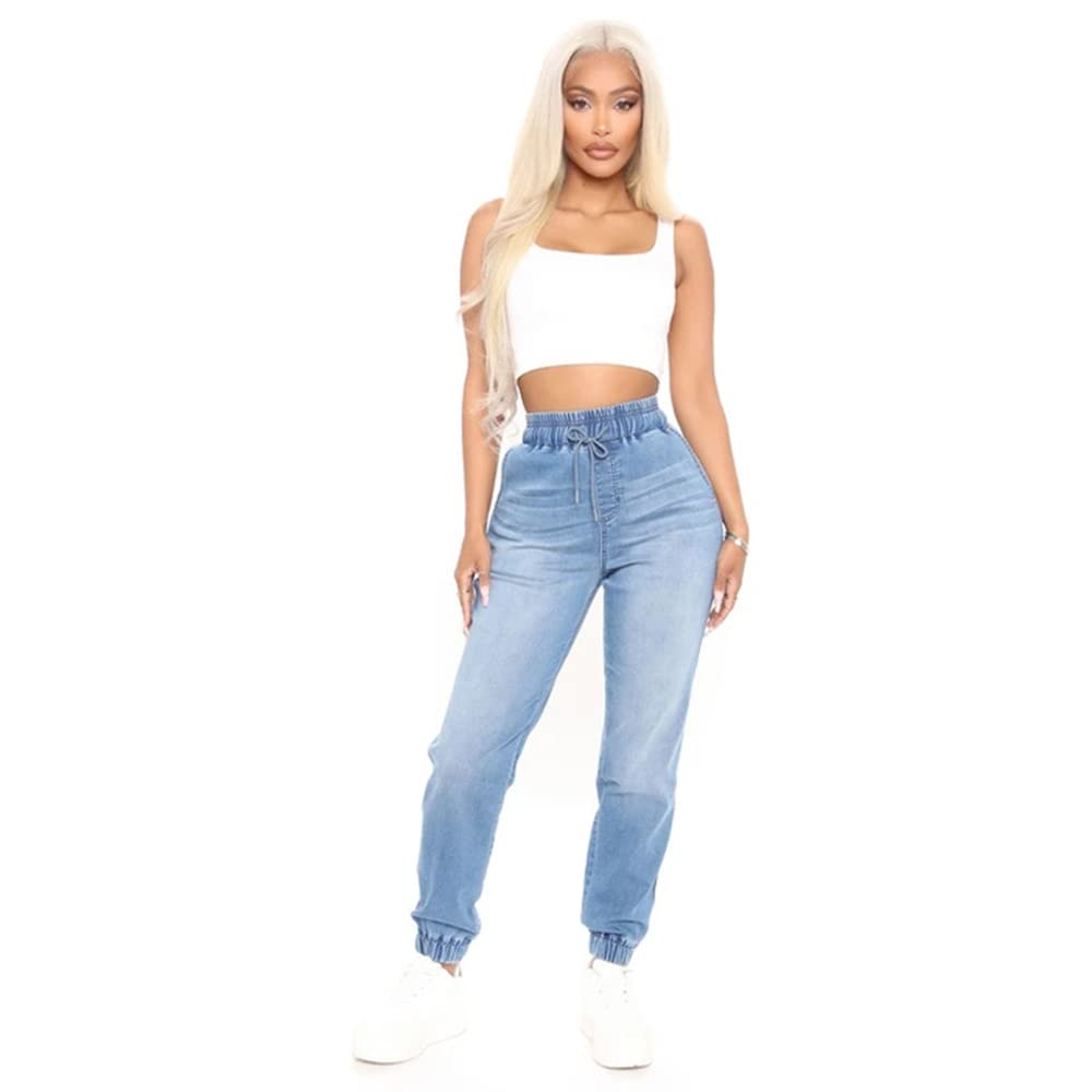 High Waisted Denim Joggers Jeans M