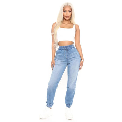 High Waisted Denim Joggers Jeans M