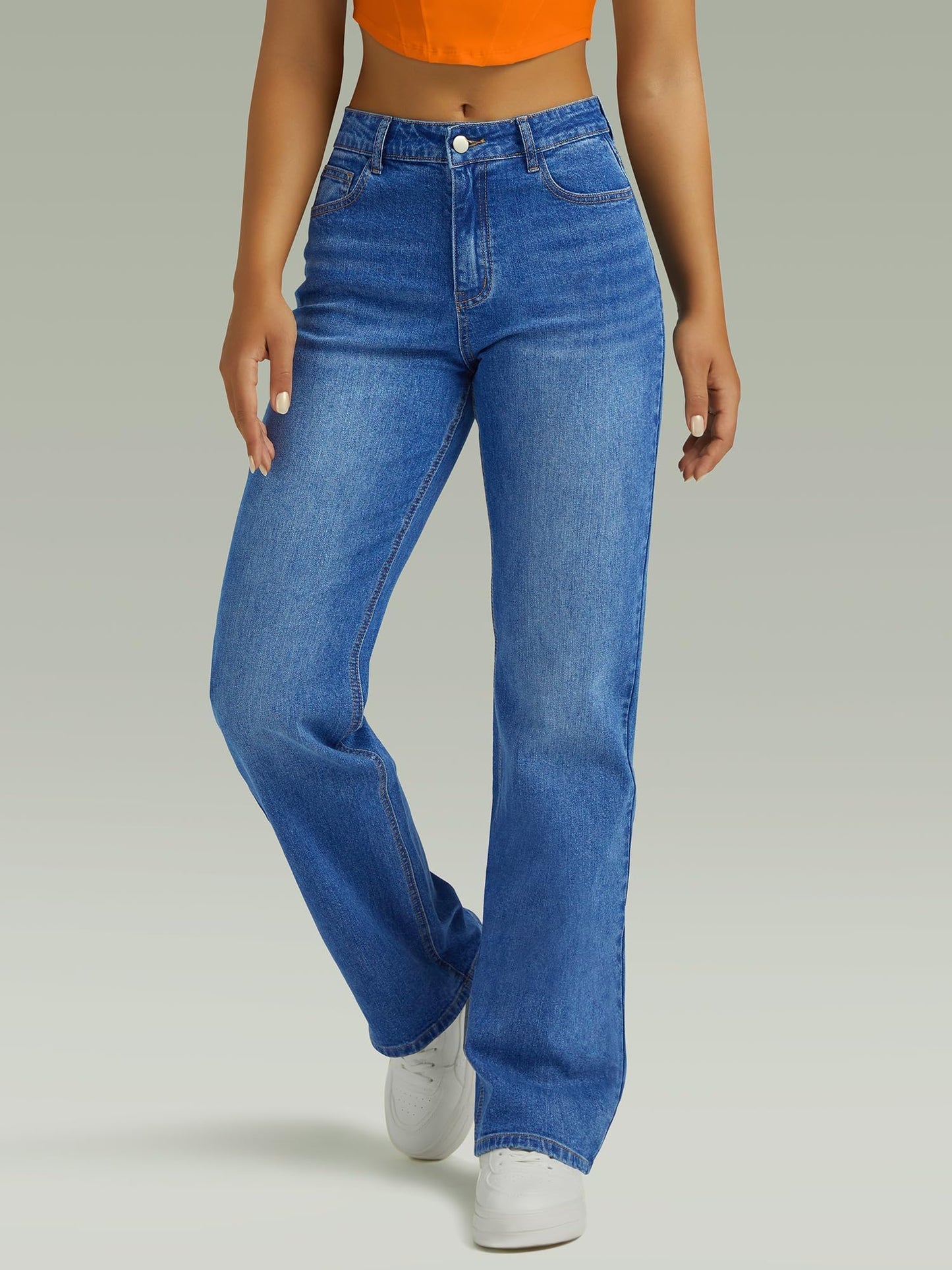 Straight Leg Jeans High Waisted