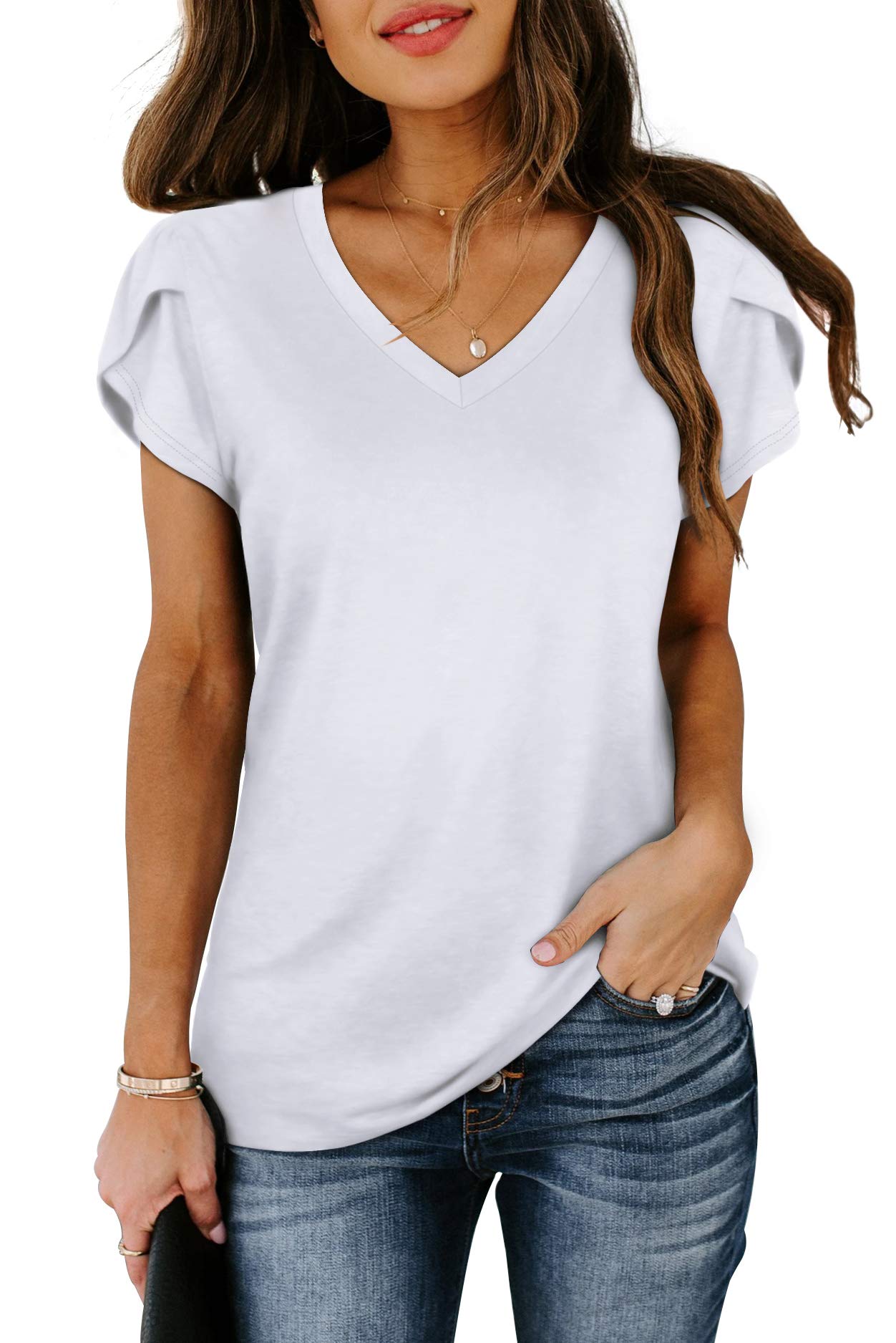 White T Shirt V Neck L