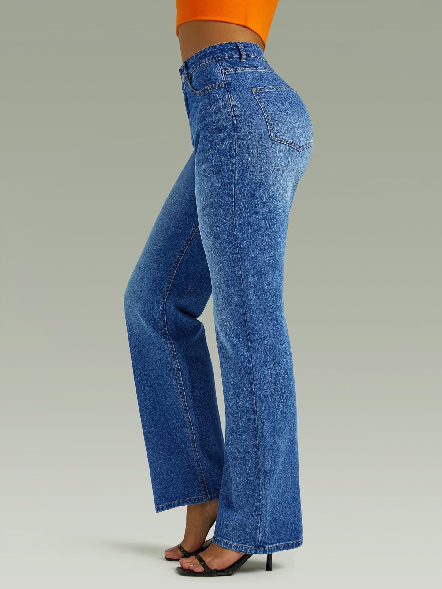 Straight Leg Jeans High Waisted