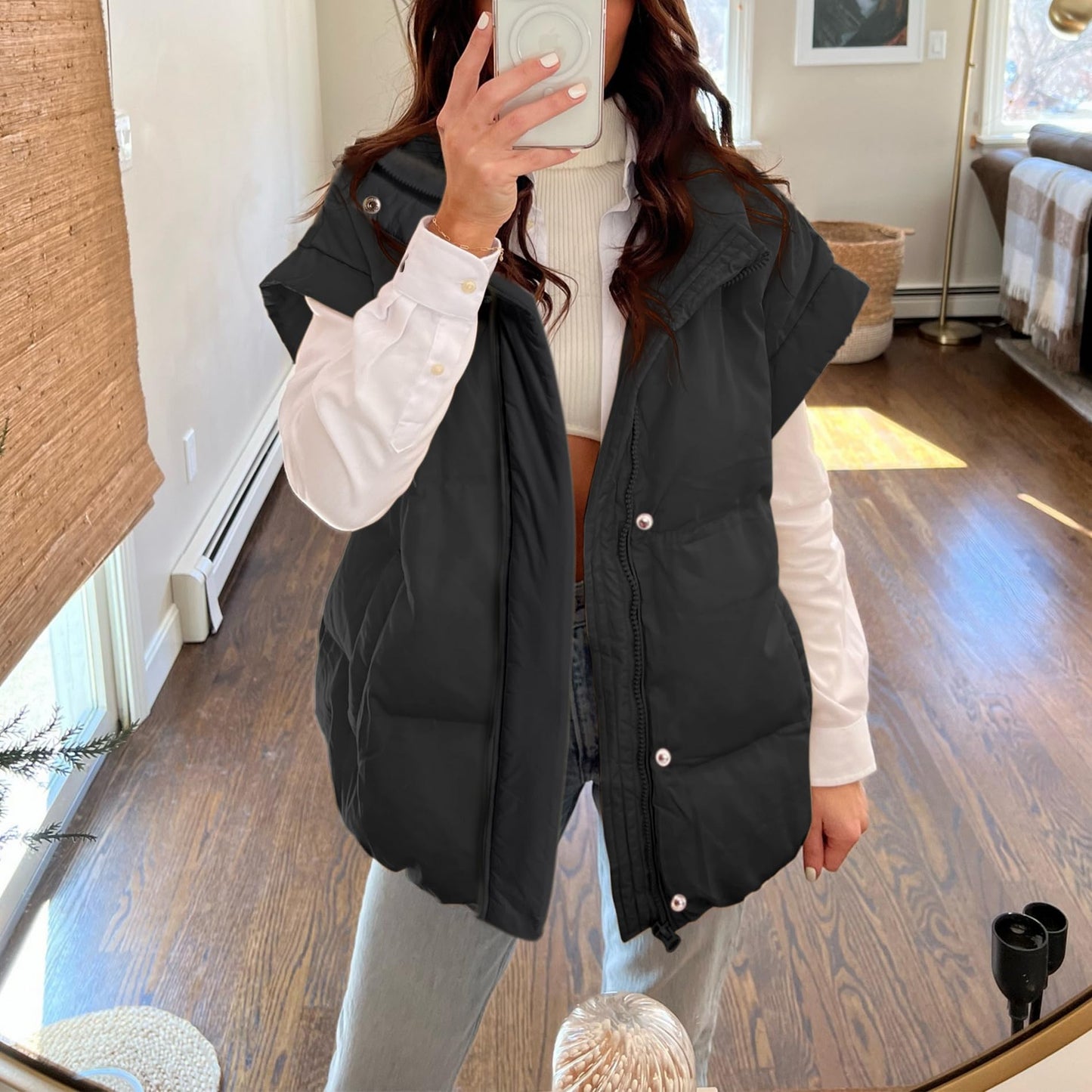 Oversized Puffer Sleeveless Zip L